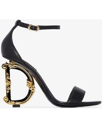 Dolce & Gabbana Polished Calfskin Sandals With Dg Baroque Heel - Black