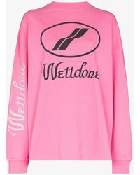 we11done Logo-print Cotton Long-sleeve T-shirt - Pink