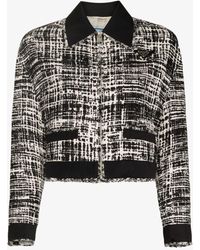 Prada - Cropped Zip-up Tweed Jacket - Women's - Cotton/linen/flax/recycled Polyamide - Lyst