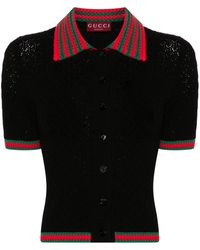 Gucci - Web-stripe Crochet-knit Polo Shirt - Women's - Cotton/elastane/polyamide - Lyst