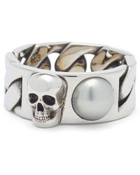Alexander McQueen - -tone Skull Pearl-embellished Ring - Lyst