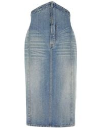 McQueen Frayed Tweed Midi Skirt in Red | Lyst