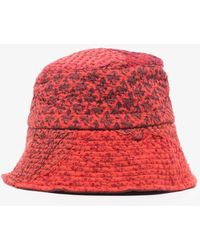 By Walid Red Callum Embroidered Patchwork Linen Bucket Hat