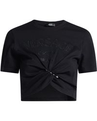 Versace - Cotton Crop Top With Logo - Lyst