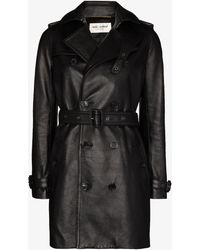Saint Laurent - Double-breasted Leather Trench Coat - Women's - Lamb Skin/cotton/cupro - Lyst