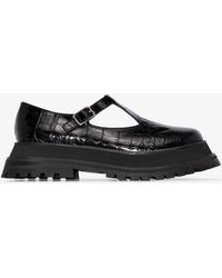 black patent t bar flat shoes
