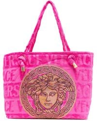 Versace - Medusa Head Crystal Embellished Tote Bag - Unisex - Cotton/polyester/metallized Polyester - Lyst