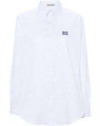 Miu Miu - Logo-embroidery Striped Shirt - Women's - Cotton - Lyst