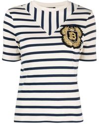 Balmain - Logo-patch Ribbed-knit Striped T-shirt - Lyst