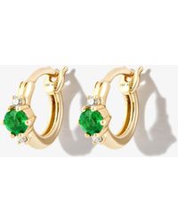 Adina Reyter 14k Yellow Trio Emerald And Diamond huggie Earrings - White