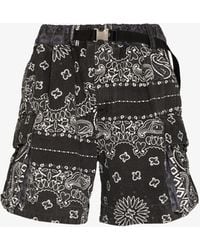 Sacai Cotton Bandana Print Shorts in Black for Men | Lyst