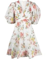 Zimmermann - Minidress With Puff Sleeves And Floral Print - Lyst