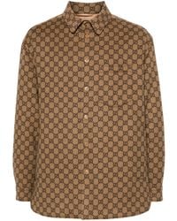 Gucci - Brown gg-jacquard Wool Shirt Jacket - Men's - Wool/polyamide/polyester - Lyst