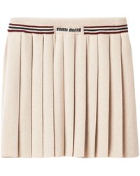 Miu Miu - Neutral Cashmere Pleated Skirt - Women's - Cashmere - Lyst