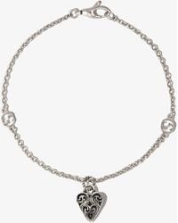 Gucci - Sterling Engraved Heart Charm Bracelet - Lyst