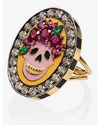 Holly Dyment 18k Yellow Gold Skull Diamond And Ruby Ring - Metallic