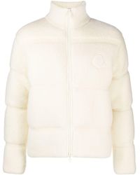 Moncler - Neutral Logo-appliqué Fleece Jacket - Men's - Wool/mohair/polyamide/elastanepolyamidefeather Down - Lyst