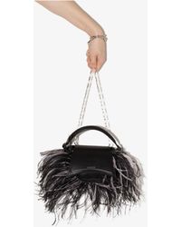 16Arlington Black Kiks Mini Feathered Leather Top Handle Bag