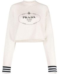 Prada - Logo-print Cropped Sweatshirt - Lyst