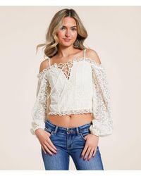 Willow & Root - Cold Shoulder Floral Lace Cropped Top - Lyst