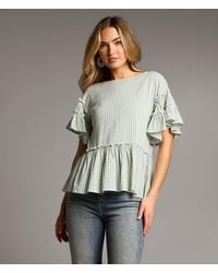 BKE - Ruffle Striped Peplum Top - Lyst