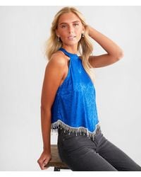 Willow & Root - Rhinestone Fringe Halter Tank Top - Lyst