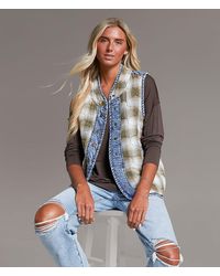 BKE - Pieced Plaid Denim Vest - Lyst