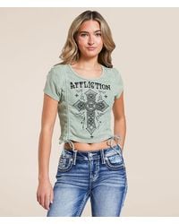 Affliction - Marson Rouched Thermal Cropped T-Shirt - Lyst