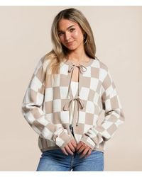 Willow & Root - Checkered Front Tie Cardigan Sweater - Lyst