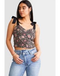 Willow & Root - Floral Mesh Corset Cropped Tank Top - Lyst