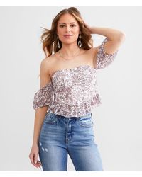 Willow & Root - Paisley Mesh Ruffle Cropped Top - Lyst