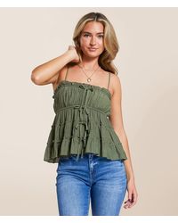 Charmed Hearts - Tiered Front Tie Tank Top - Lyst