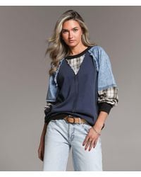 BKE - Pieced Denim Washed Pullover - Lyst