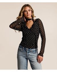 Willow & Root - Polka Dot Mesh Top With Detachable Scarf - Lyst