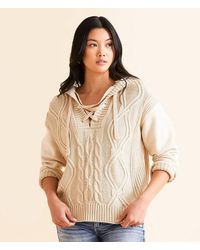 BKE - Cable Lace-Up Hooded Sweater - Lyst