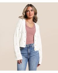 Willow & Root - Pointelle Cropped Cardigan Sweater - Lyst