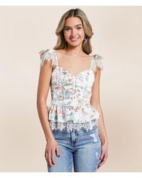Willow & Root - Satin Floral Peplum Cropped Tank Top - Lyst