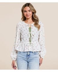 Willow & Root - Floral Front Tie Peplum Top - Lyst