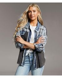 BKE - Pieced Plaid Frayed Shacket - Lyst