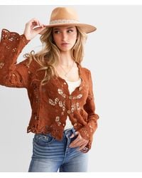 Daytrip - Floral Crochet Cropped Cardigan Sweater - Lyst