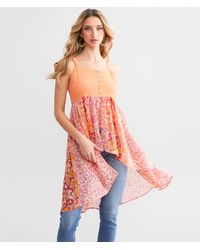 Miss Me - Nubby Floral Chiffon Tunic Tank Top - Lyst