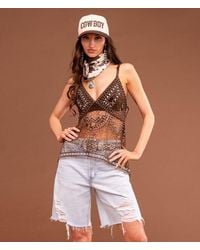 Sterling & Stitch - Embroidered Sequin Mesh Tank Top - Lyst