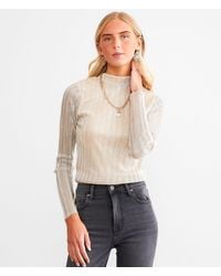 BKE - Metallic Ribbed Mesh Cropped Top - Lyst