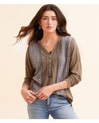 BKE - Pieced Cable Knit Washed Henley - Lyst