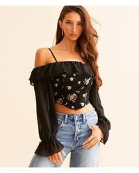 Willow & Root - Metallic Floral Cold Shoulder Top - Lyst