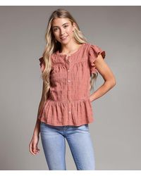 BKE - Crochet Trim Ruffle Top - Lyst