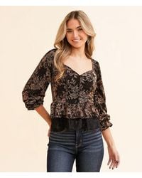 Willow & Root - Metallic Floral Peplum Top - Lyst