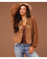 Sterling & Stitch - Embroidered Faux Suede Top - Lyst