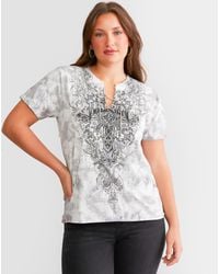 Affliction - Newport Road Lace-up Rhinestone T-shirt - Lyst