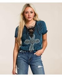 Affliction - Sapphire Lake Lace-Up T-Shirt - Lyst